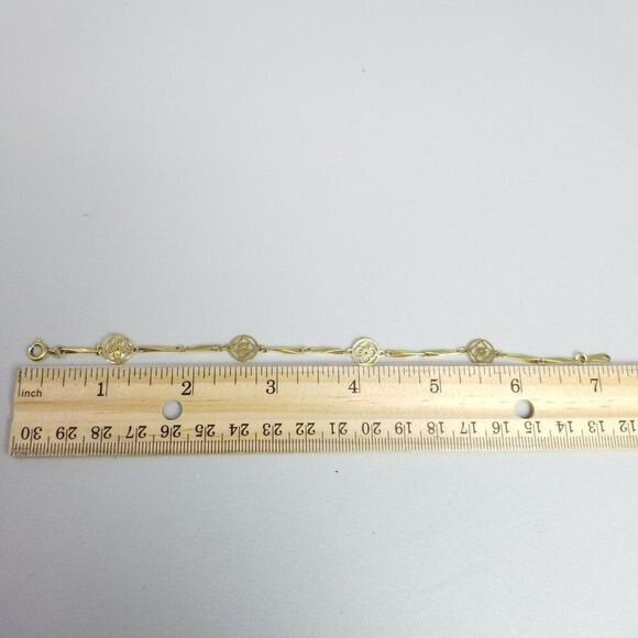 Vintage Avon Gold Tone Flower Mixed Pattern Link Chain Bracelet, 7 Inches Long - Picture 5 of 7